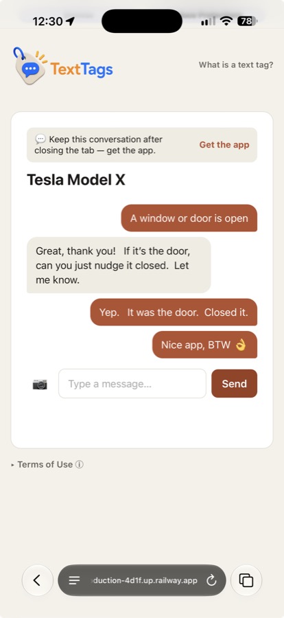 Scanner continuing the conversation in their browser